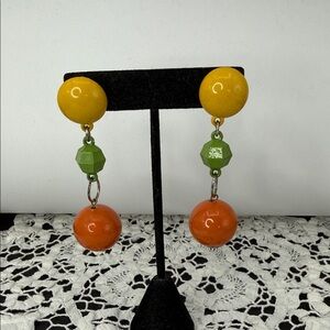 Vintage Mid Centery Modern Bakelite Colorful Bobble Dangle Post Earrings